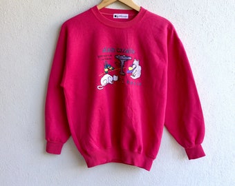 Rare!!! Vintage Designer ALAIN AND CAZALIS Big Logo Sweatshirt Pink Colour Medium Size