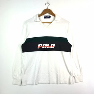 Rare!!! Vintage POLO SPORT RL By Ralph Lauren V Neck Collared Longsleeve Sweatshirt Medium Size