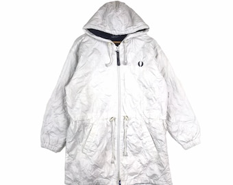 Rare!!! Vintage Casual Brand HOOLIGAN FRED PERRY All English Long Jacket Windbreaker Raincoat Medium Size