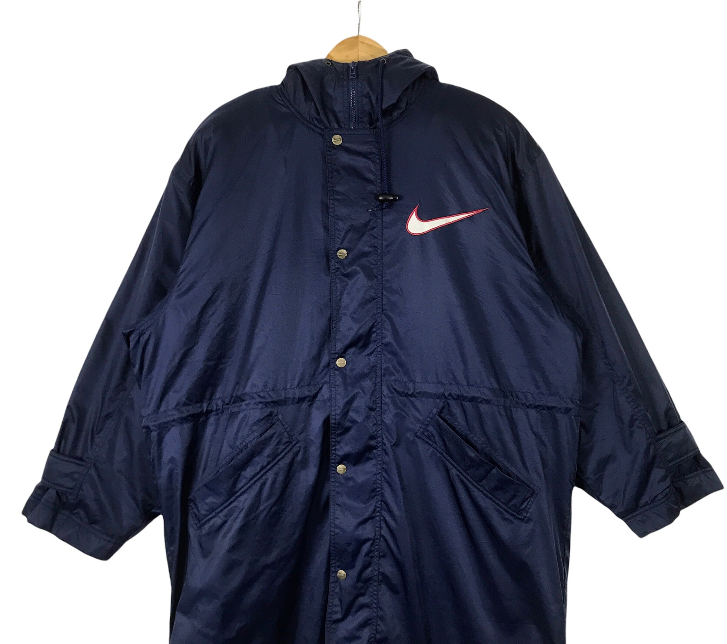 Tennis!!! Vintage NIKE SWOOSH SPORTSWEAR Big Logo Long Jacket Dark