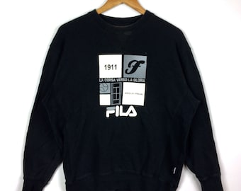 Rare!!! Vintage FILA BIELLA ITALIA Big Logo Crewneck Sweatshirt Black Colour Double Large Size