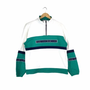 Rare!!! Vintage ELLE HOMME PARIS Half Zipper Sweatshirt Pullover Multicolour Medium Size
