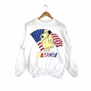 Rare!!! Vintage 90s HANNA BARBERA WACKY Races Muttley Nascar Crewneck Sweatshirt White Colour Medium Size