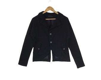 Japanese Designer!!! YOHJI YAMAMOTO Y’s RECONSTRUCTED Wool Coat Jacket With Button Made in Japan Black Colour