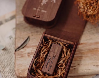 Wooden USB Box with Engraved 3.0 USB Flash Drive | USB presentation box with wood wool filler