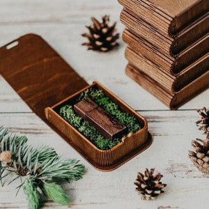 10 USB boxes with wooden 3.0 USB flash drive optional USB box with decorative moss filling Vintage