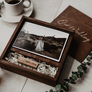 4 x 6 houten bedrukte doos | Fotodoos van 4 x 6 voor foto's en USB-stick (fotoverpakking van 15 x 10 cm)