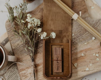 USB box with wooden engraved 3.0 USB flash drive (optional) | USB packaging with laser-produced bended lid