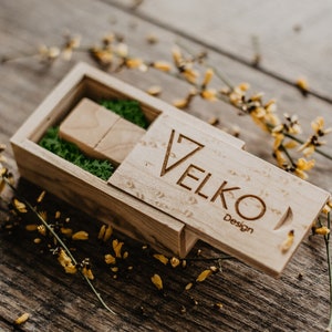 Snelle houten 3.0 USB-stick met bijpassende houten kist | Gepersonaliseerde USB-box | Aangepaste USB-stick: esdoorn