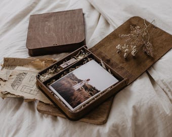 5x7 wood print box and USB pen drive | 18x13 cm photo box with wooden USB