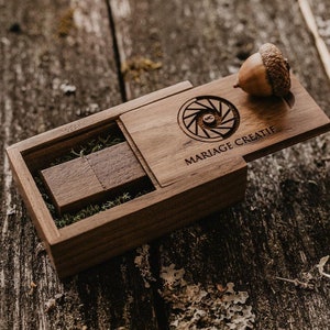 Chiavetta USB Fast Wood 3.0 con scatola in legno abbinata / Scatola USB personalizzata / Chiavetta USB personalizzata in noce