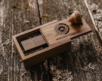 Fast wood 3.0 USB drive with a matching wooden box | Personalized USB box | Walnut custom thumb drive
