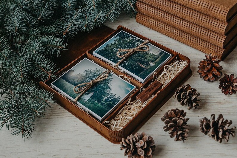 Photography box for 4x6 prints Yoga Vintage custom photo box with optional 3.0 USB flash drive