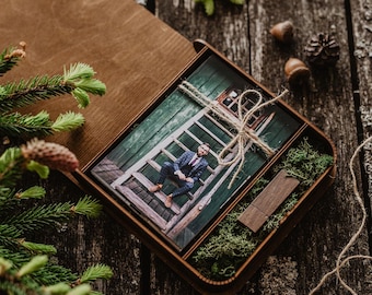 4x6 Wooden Photo Box with 3.0 Fast USB Drive | Handmade Wedding Packaging for Professional Photographers