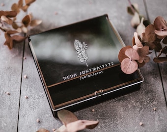 Caja de fotos de madera de 4x6 con tapa de vidrio orgánico / Caja de fotos de boda para impresiones de 15 x 10 cm