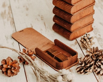 10 Engraved USB box with wood 3.0 USB flash drive (optional) | USB box with laser-produced bended lid
