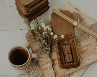 USB box with wooden engraved 3.0 USB flash drive (optional) | USB packaging with laser-produced bended lid