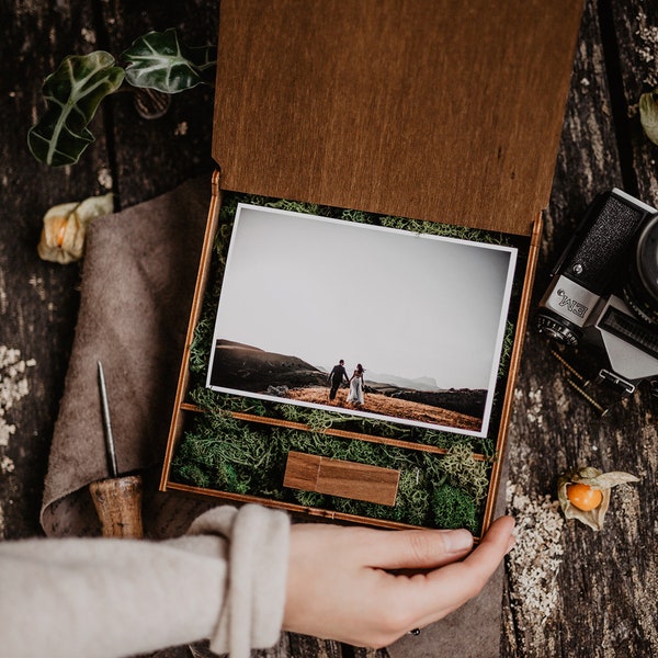 10 boîte d'impression en bois 4 x 6 | Boîte photo 4x6 pour photos et clé USB (emballage photo 15x10 cm)