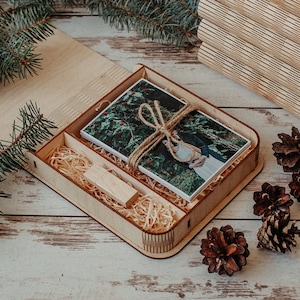 Houten fotodoos van 4 x 6 en USB-stick 3.0 | Yogadoos voor bruiloftsfoto's voor afdrukken van 15 x 10 cm en USB