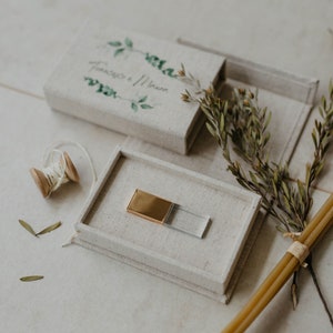 Caja USB de boda con memoria USB de cristal 3.0 / Caja USB de lino vintage y memoria USB personalizada