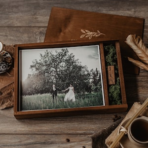 Fotodoos van 8 x 10 en USB-flashstation 3.0 | Fotobox van 25 x 20 cm met USB-stick voor bruiloft