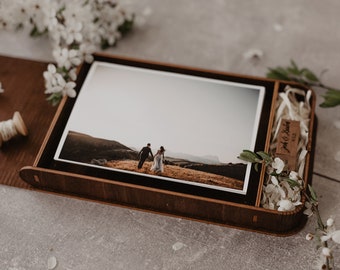 5x7 Hochzeitsfotobox und USB-Stick aus Holz | 18x13 cm Fotobox mit personalisiertem USB-Stick 3.0 (optional)