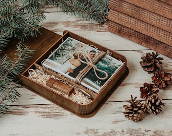 4x6 Wedding photo box and USB flash drive 3.0 | Wooden photo box for 15x10 cm prints and wedding USB drive