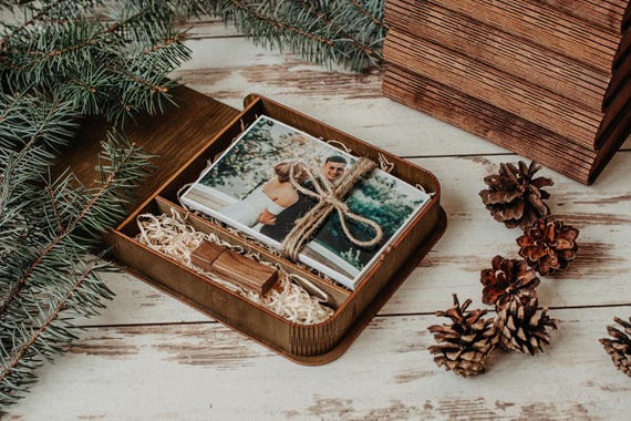 4x6 Wedding photo box and USB flash drive 3.0 | Wooden photo box for 15x10 cm prints and wedding USB drive