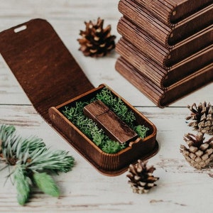 10 USB-boxen met houten 3.0 USB-stick (optioneel) | USB-box met decoratieve mosvulling