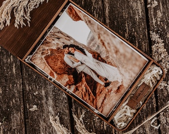 5x7 Hochzeitsfotobox und USB-Stick aus Holz | 18x13 cm Fotobox mit graviertem Stick 3.0 (optional)