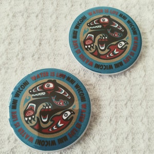 2-PACK Bear - Salmon Mni Wiconi Water is Life  2.25&quot; Pins