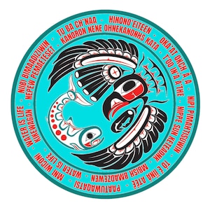 4" WATER IS LIFE in 14 Indigenous Languages weatherproof sticker