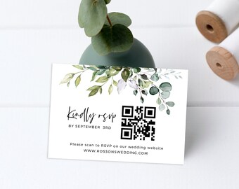 Plantilla de tarjeta RSVP con vegetación / RSVP de boda imprimible / Descarga digital / Invitación Templett editable I POE