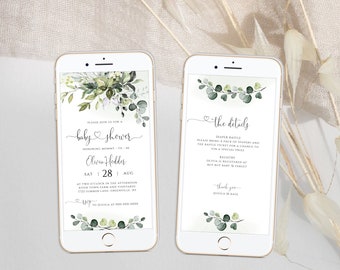 Electronic Baby Shower Invitation: Greenery Evite Template (Digital Download, POE)