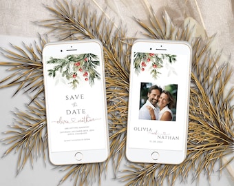 Digital Christmas Save the Date Template | Editable Holiday Save the Date Card | Templett Template | Winter Wedding Save the Date | POT