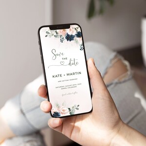 Navy Blush Floral Save the Date Template (Digital Download)