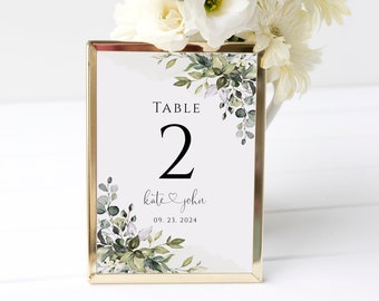 Greenery Wedding Table Number Template: Eucalyptus Wedding Table Decor (Digital Download), POE