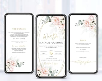 Electronic Wedding Invitation, Email Invite, Blush Pink Floral Text Message, Instant Download, Templett