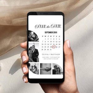 Save the Date Black and White Save the Date, Modern Wedding Save the Date Template, Editable Canva Invitation
