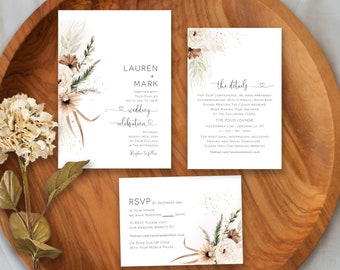Wedding Invitation Terracotta Flowers, Editable Boho Wedding invite Template, Printable, Download, Diy, Floral, POD