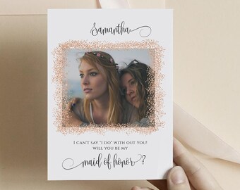 Will you be my Bridesmaid Card Template, Bridesmaid Proposal Card, Editable Maid of Honor Card, Instant Download, POE