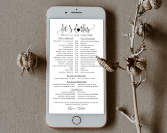 Plantilla minimalista de tarjeta de eventos de boda, cronología de eventos electrónicos, calendario de bodas moderno editable, descarga digital, POPC