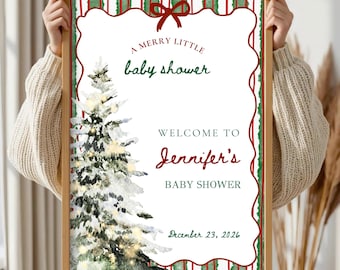 Julklappsskylt för babyshower, en glad liten skylt, neutral babyshowerdekor, redigerbar canvas, digital nedladdning, #WHI