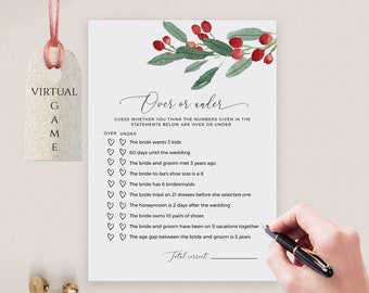 Over or Under Bridal Shower Game, Instant Download, Templett, POB