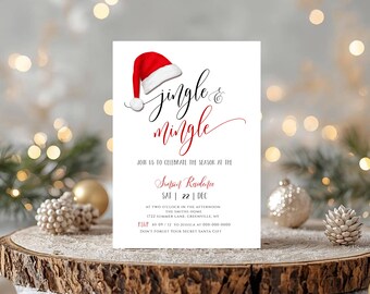 Invito alla festa di Natale "Jingle and Mingle" - Modello modificabile, download immediato fai da te
