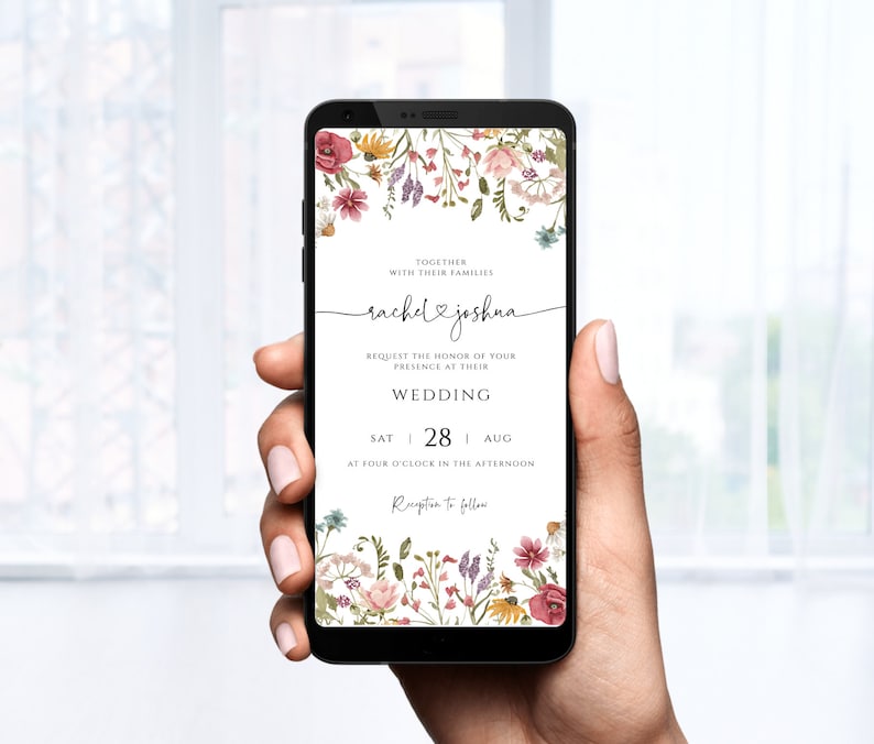 Wildflower Wedding Invitation Template, Digital Wedding Evite, Instant Download, Templett image 4