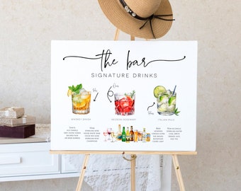 Modern Wedding Bar Signature Drinks Menu Template (Instant Download)