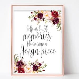 Imprimable Jenga livre d'or signe mariage Jenga signe Jenga mariage signe livre d'or bâtiment alternatif souvenirs signe 4 x 6, 5 x 7, 8 x 10 Boho Chic