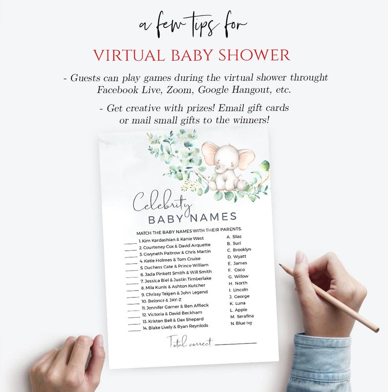 Baby Shower Game Celebrity Baby Names Virtual & Printable Etsy