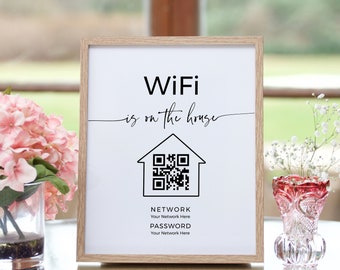 WIFI QR Sign Printable, Wifi Password Sign, Internet Sign, Guest Room Sign, Instant Download, Editable, Templett